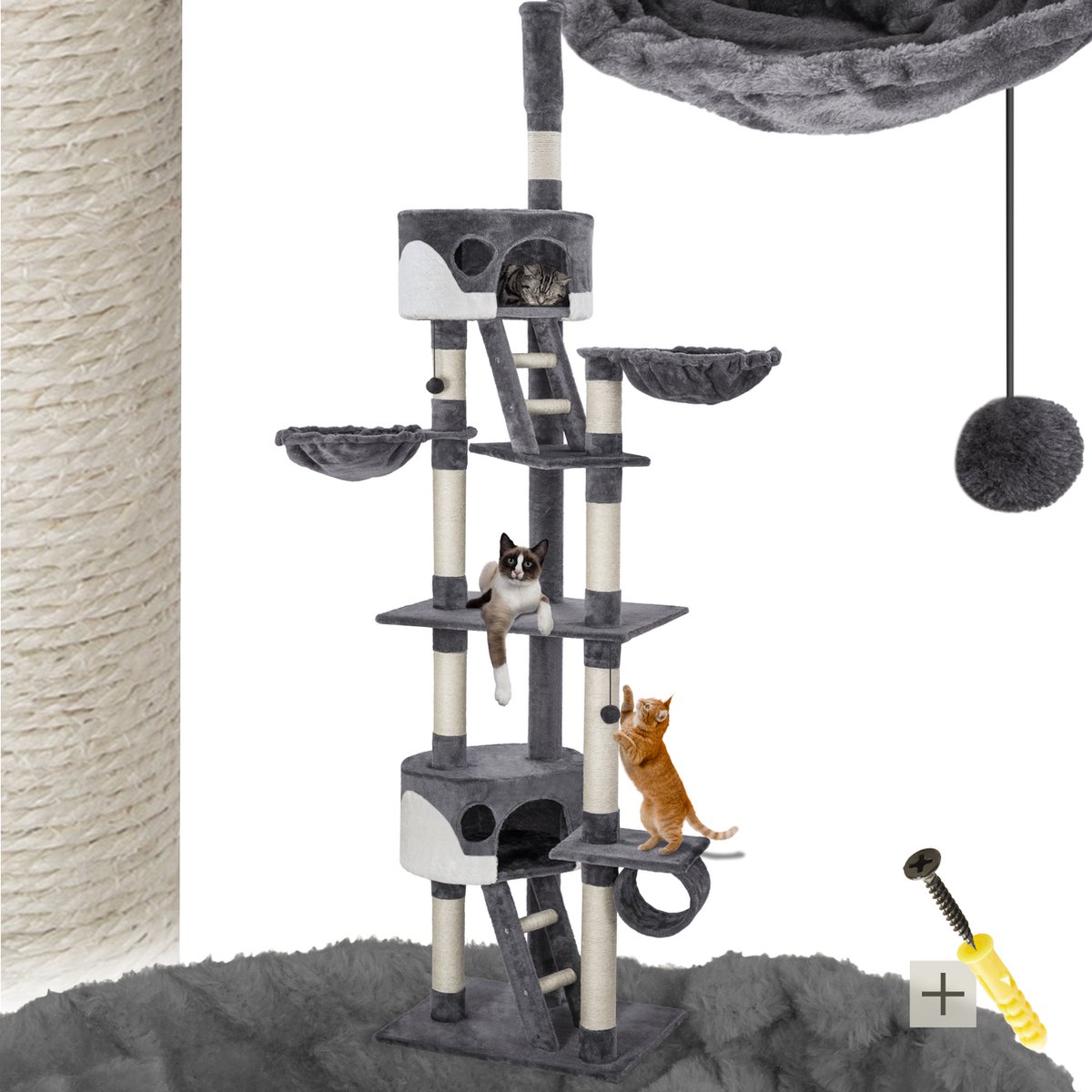 Tectake® - Krabpaal Hansi 260cm - Grijs/wit