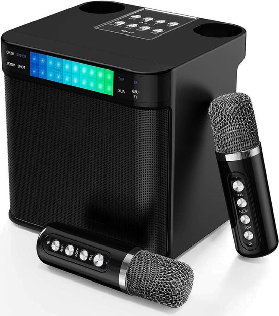 Karaokemachine Voor Volwassenen En Kinderen Met 2 Draadloze Microfoons 