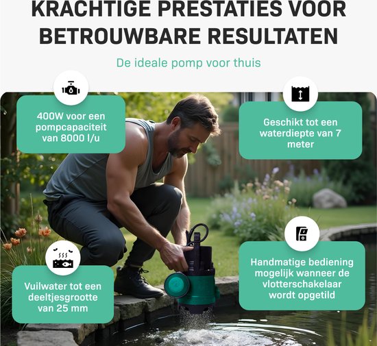 VONROC submersible / pompe à eau VONROC 400W - 8000l / h - Pour eau sale et propre - Avec flotteur