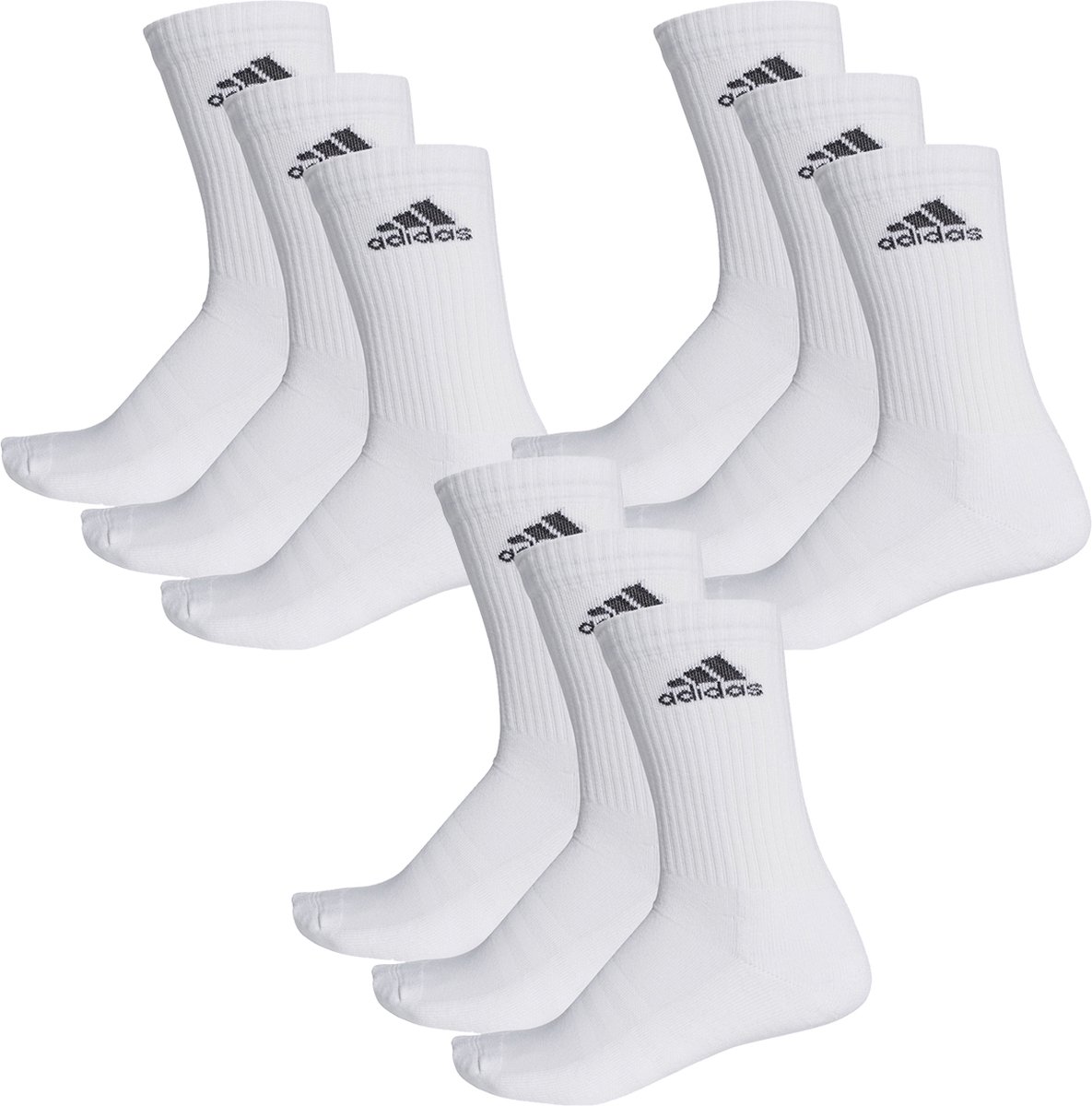 SOKKEN 9 PACK adidas CUSHIONED CREW tennissokken sportsokken dames heren unisex 9 paar Wit