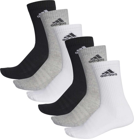 Lot de 6 paires de chaussettes de tennis adidas CUSHIONED CREW, chaussettes de sport unisexes pour femmes et hommes