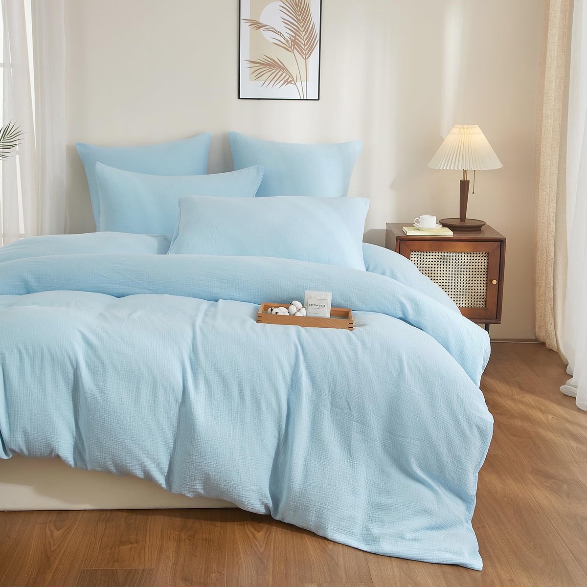 Unyqoos ® Comfortabel en Luxe Dubbel Laag Beddengoed in Zacht Blauw voor Optimaal Slaapcomfort mousseline blauw