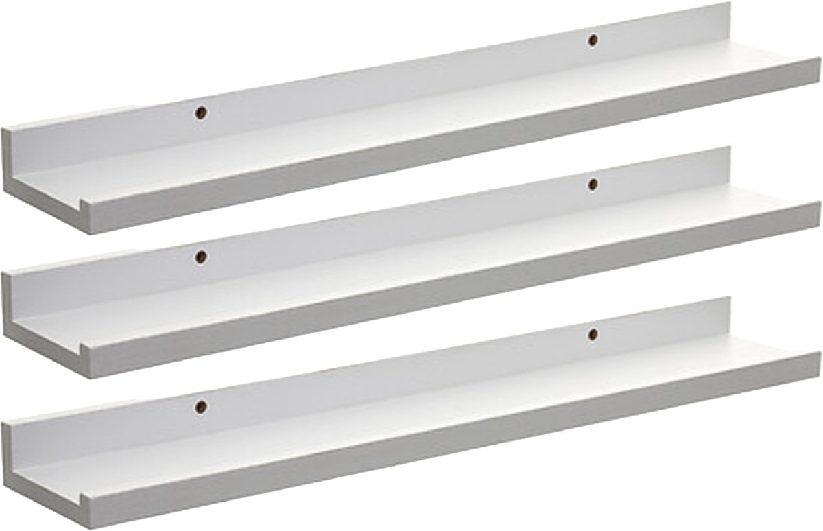 5Five® Five foto wandplank Fixy - 3x - wit - eiken hout look - 58 x 10 x 4 cm