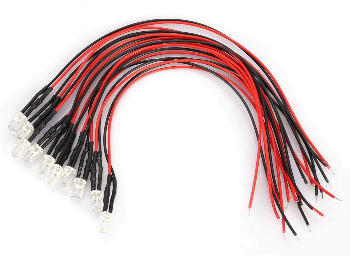 Diodeverlichting 10 Stuks 12v 006w 5 mm LED Lichtdraad Elektroluminescente Diode Met 20 cm Voorbedraad Veelkleurig (Wit)