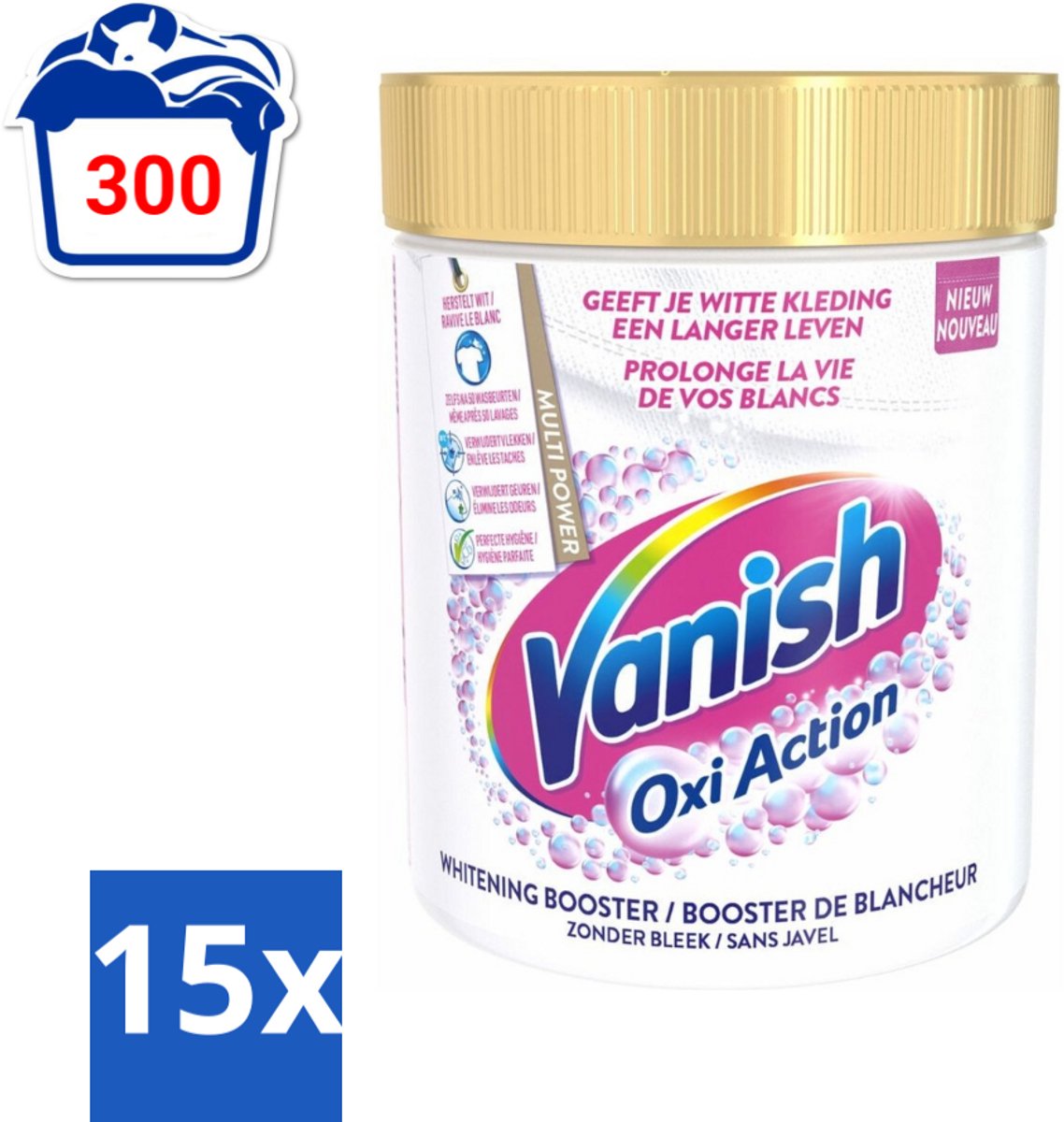 15 x Vanish Oxi Action - Vlekkenverwijderaar Poeder - Zonder Bleek - Witte Was - 550 Gram - Vlekkenverwijderaar - Witte Was - Bleekvrije Was - Wasmiddel - Wasgeleid