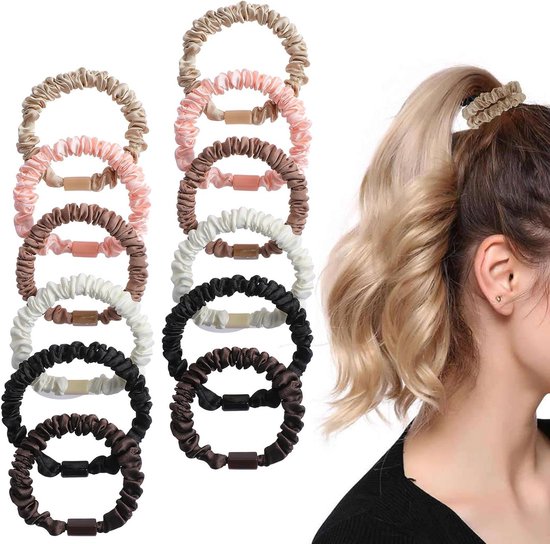 12 stuks zijden haarelastiekjes invisibobble scrunchie satijnen scrunchies 6 kleuren haarsieraad scheurvaste vlechtelastiekjes voor dik dun haar