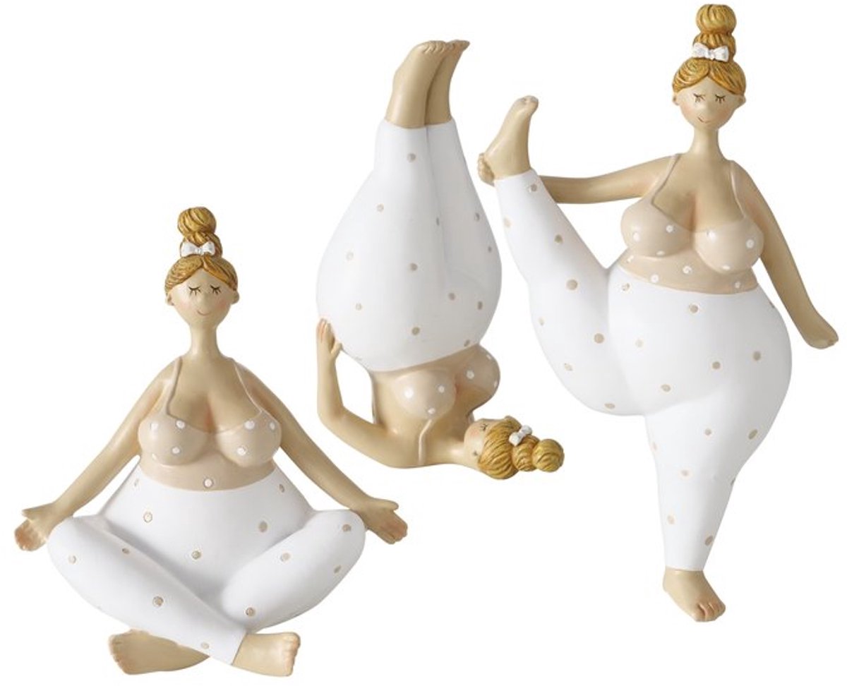 Boltze - Beeld - Sculptuur - Set van 3 - Yoga Beeldjes – "The Ladies" - Vrolijke Polyresin Sculpturen (14x9x22 cm)