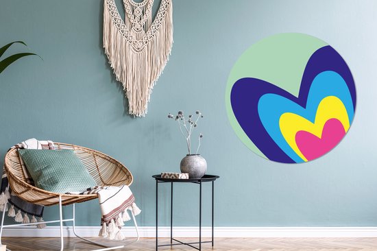 WallCircle - Wandcirkel - Muurcirkel - Hartjes - Kleurrijk - Valentijn - Aluminium - Dibond - 90x90 cm - Binnen en Buiten