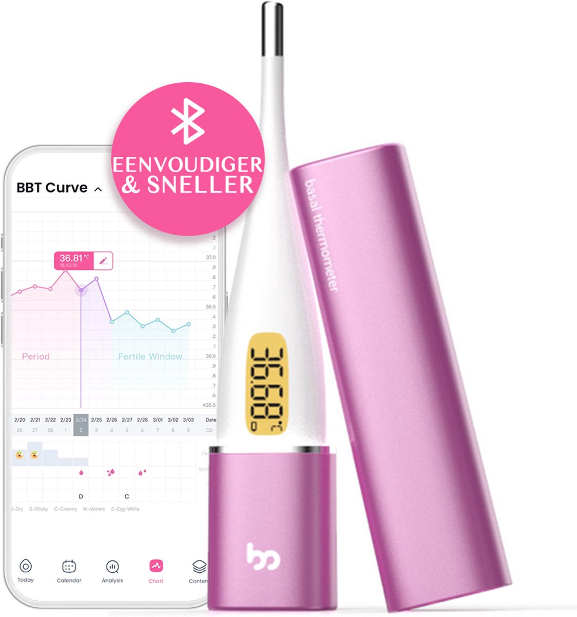 Goedkoopste Femometer Vinca II - Basale Thermometer - Ovulatietest - Gebruik met de Femometer App - Paars