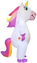 Costume gonflable KIMU® Enfants Licorne Witte - Taille 122 128 134 140 146 152 - Costume Opblaasbaar - Costume de licorne Costume gonflable de Mascotte - Cheval de Unicorn gonflable Wit Dames Hommes Costume de carnaval