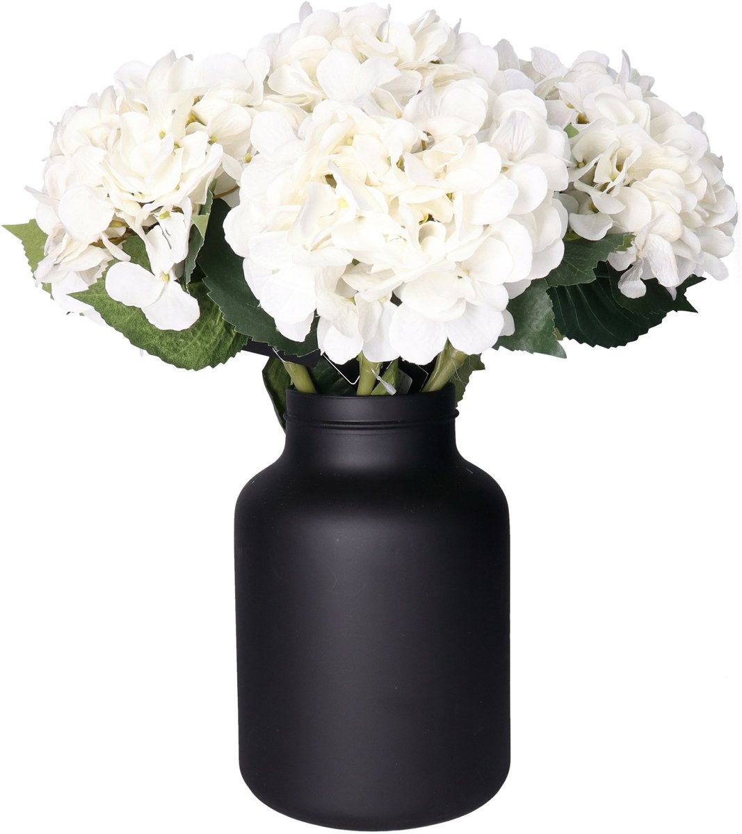 Bellatio Design Kunstbloem Hortensia tak - 8x - creme wit - 48 cm - losse steel - Kunst zijdebloemen - hydrangea