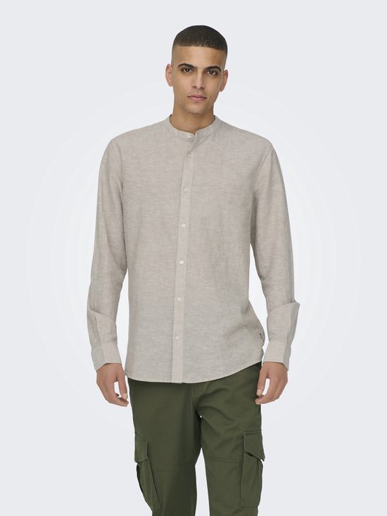 Only & Sons Chemise Onscaiden Ls Solid Linen Mao Shirt 22019173 Chincilla Men Size - L