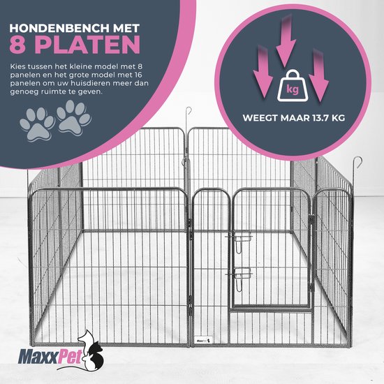 MaxxPet Puppyren - Hondenbench - Hondenren- Puppyren met 8 kennelpanelen - Staal -80 x 80 cm Ø 210 cm