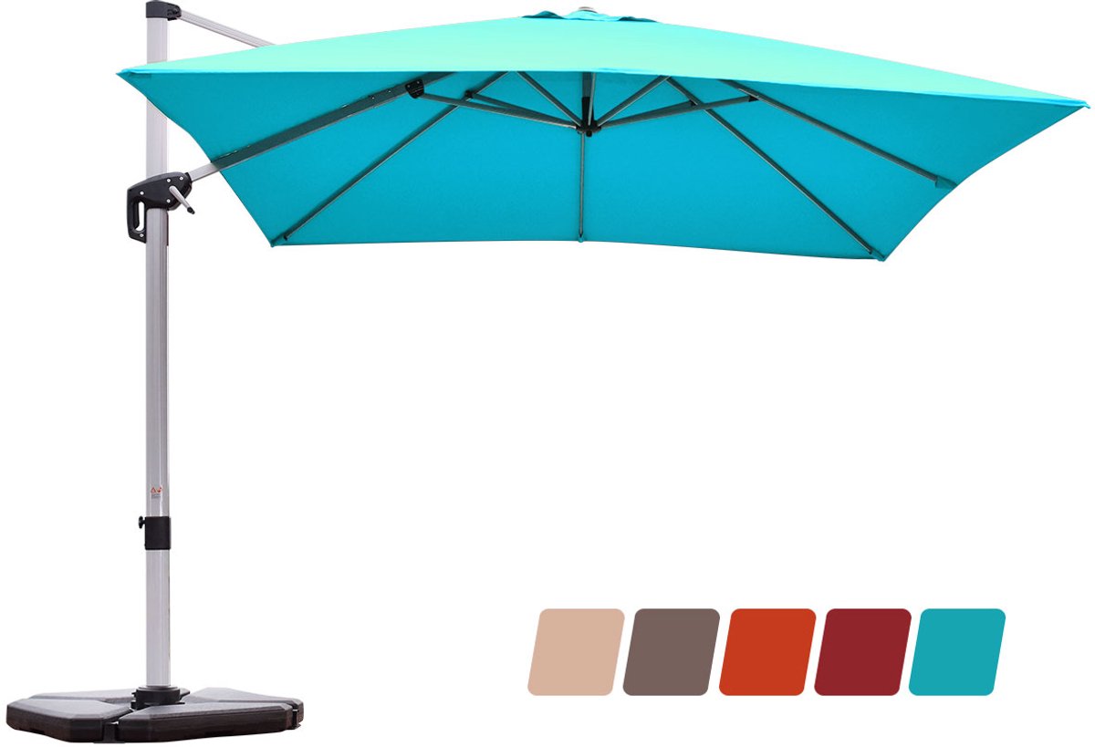 COSTWAY Parasol, rechthoekig, 300 x 300 cm, grote zweefparasol met zwengel, kantelbaar tuinscherm, 360° draaibaar, met kruisvoet, markt parasol, terras parasol, voor tuinterras, blauw