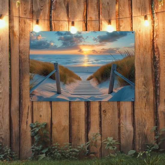 Affiche de jardin 120x80 cm - Décoration de jardin Coucher de soleil - Plage - Été - Paysage - Affiche pour le jardin - Décoration extérieure - Tableau de jardin clôture - Décoration murale sur toile de jardin - Décoration murale sur toile de balcon