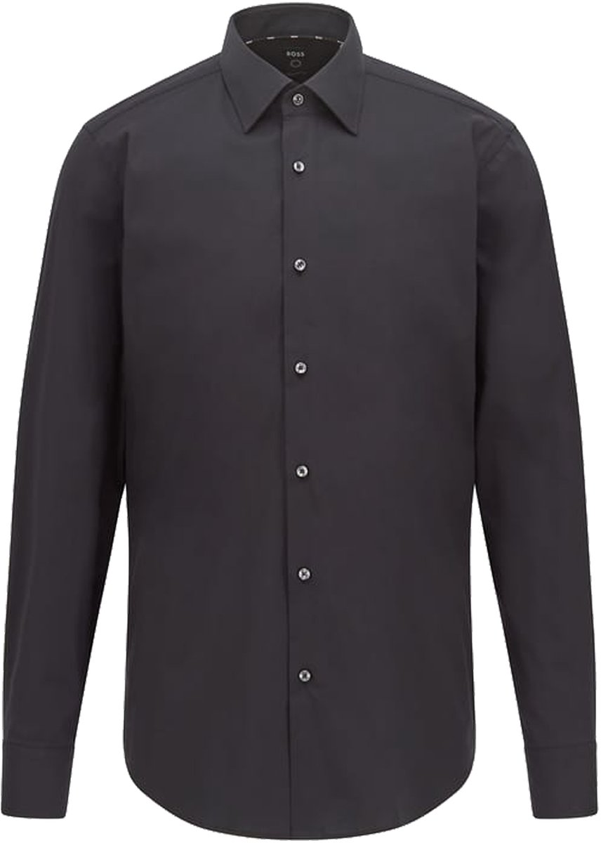 BOSS Joe regular fit overhemd - popeline - zwart - Strijkvriendelijk - Boordmaat: 37