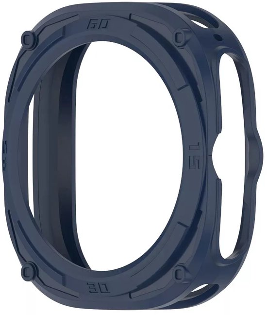 Blauw, schokabsorberend TPU hoesje voor Samsung Galaxy Watch Ultra, met markeringen 0, 15, 30, 45 en 60.