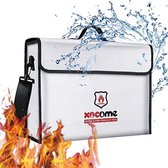 Vuurvaste documententas, vuurvast en waterdicht, vuurvaste tas met slot, Fireproof portemonnee met 2 vakken met ritssluiting, voor A4-documenten