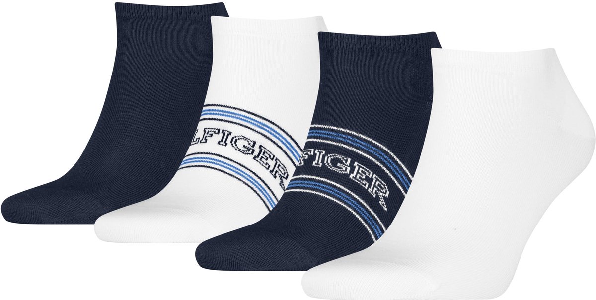 Tommy Hilfiger Giftbox Heren Sneakersokken 4-Pack Wit / Navy