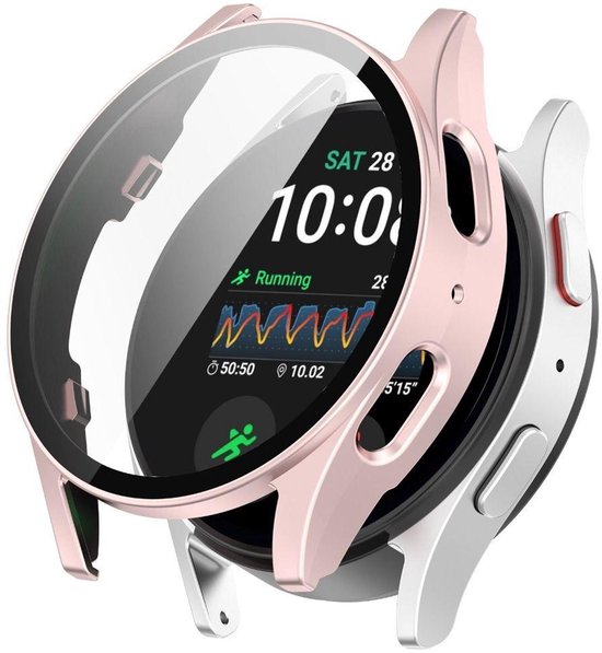 Strap-it Hard case hoesje met screen protector van glas - geschikt voor de Samsung Galaxy Watch 7 - 40mm (lichtroze)