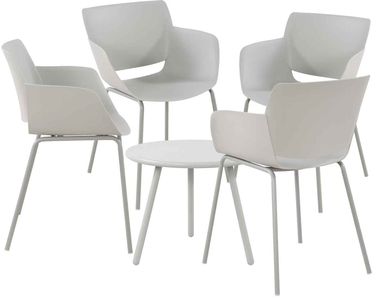 CLP Berena Tuinset - Set bestaande uit Berea tafel en Alpena stoelen - weerbestendig - UV-bestendig - licht grijs 4 stoelen