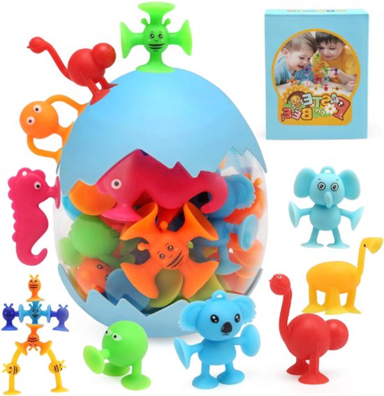 Jouets Montessori avec ventouse - 26 pièces - Pour Enfants à partir de 3 ans - Jouets sensoriels - Bouwstenen en Siliconen - Jouets de voyage pour Enfants de 3-4-5-6 ans - Garçons et Filles