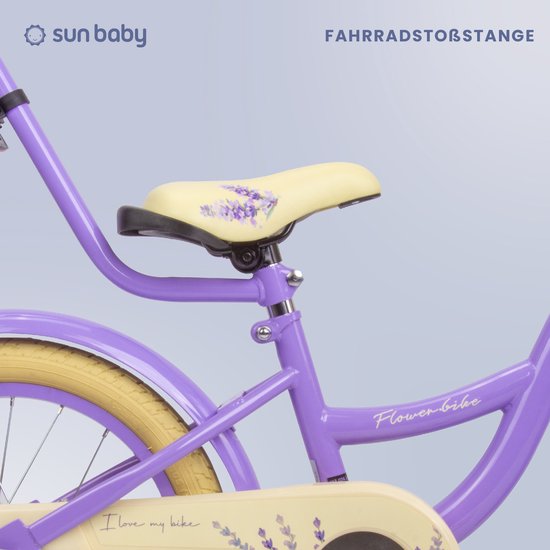 Flower Bike Fiets voor een meisje van 3 tot 5 jaar, 16 inch Lavendel, met fietsbel, zijwieltjes, duwstang en stuurmandje van Qplay — afbeelding 2