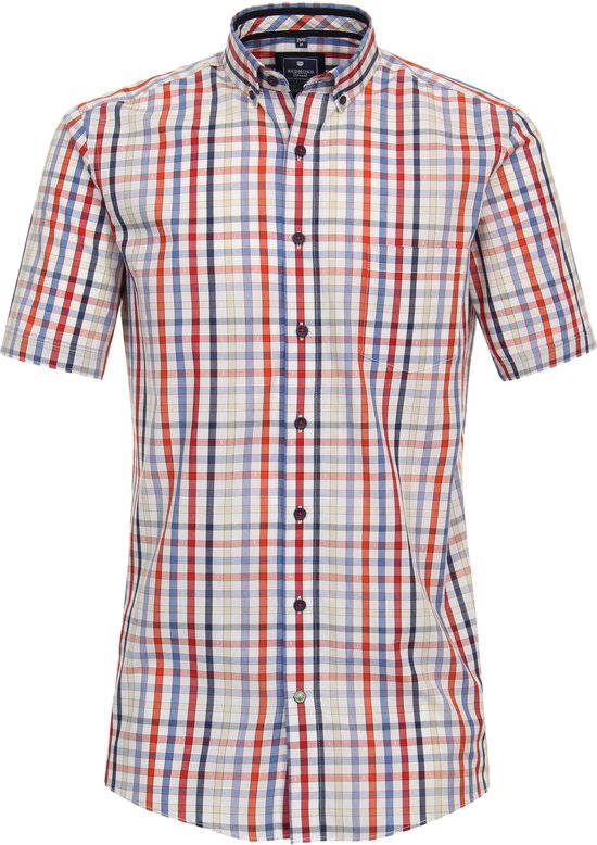 Redmond comfort fit overhemd - korte mouw - popeline - rood geruit - Strijkvriendelijk - Boordmaat: 43 - 44