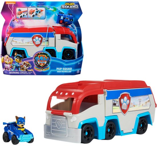 PAW Patrol The Mighty Movie - Pup Squad Patroller speelgoedtruck met Mighty Pups Chase Squad speelgoedauto
