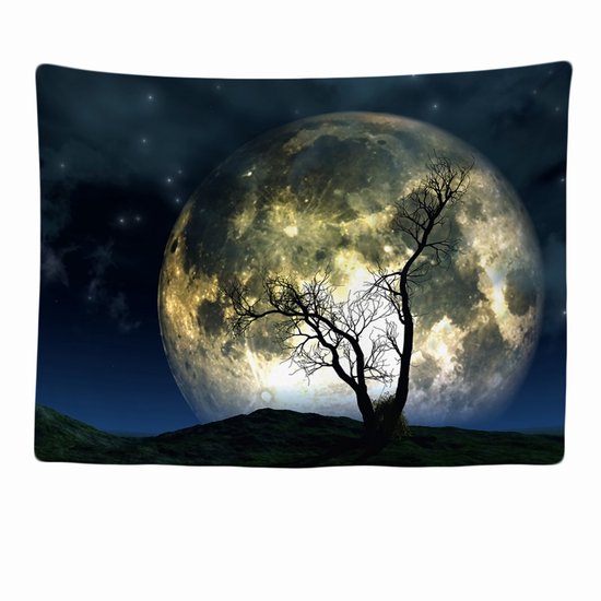 Ulticool - Natuur Volle Maan Nacht Boom - Wandkleed - 200x150 cm - Groot wandtapijt - Poster