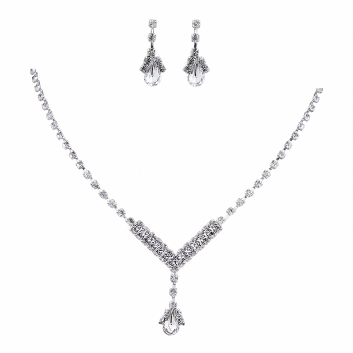 2-Delige set-Strass-Zilverkleur Daya - Trouwen-Charme Bijoux
