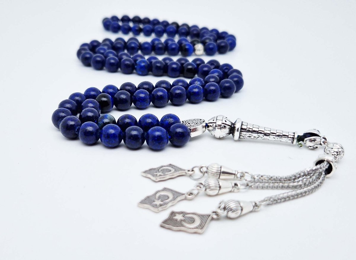 Handgemaakte tesbih "Tasbih" natuursteen " Azuur" - Aantal kralen 99 - Diameter kralen 8MM - met metaal tassel "Turkiye" - Een mooi cadeau-idee