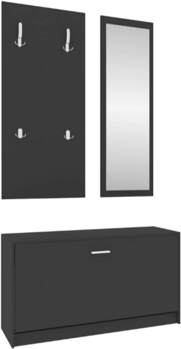 Schoenenkastset 3-in-1 bewerkt hout zwart