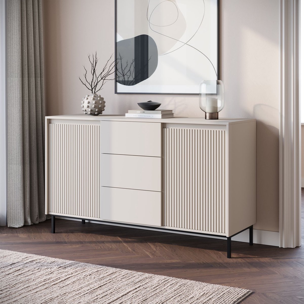 Meubella - Dressoir Orvana - Beige - 153 cm
