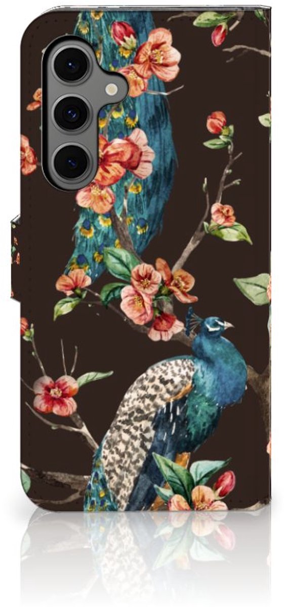 Samsung Galaxy S24 FE Telefoonhoesje met Pasjes Pauw met Bloemen