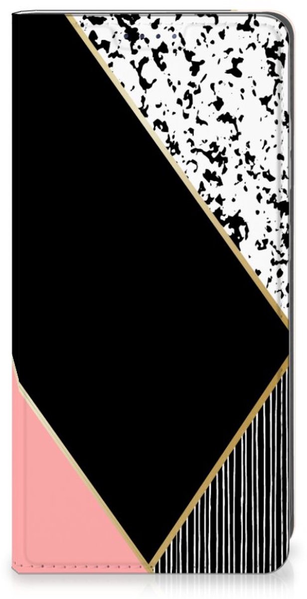 Samsung Galaxy S25 Stand Case Zwart Roze Vormen