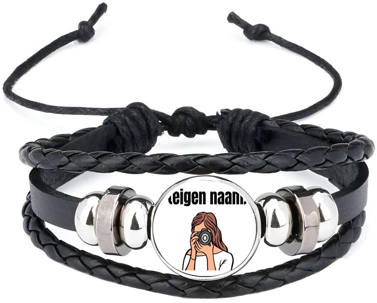 Akyol - fotograaf vrouw met eigen naam armband zwart - Fotograaf - fotografen - leuk cadeau voor iemand die houd van foto's maken - cadeau - kado