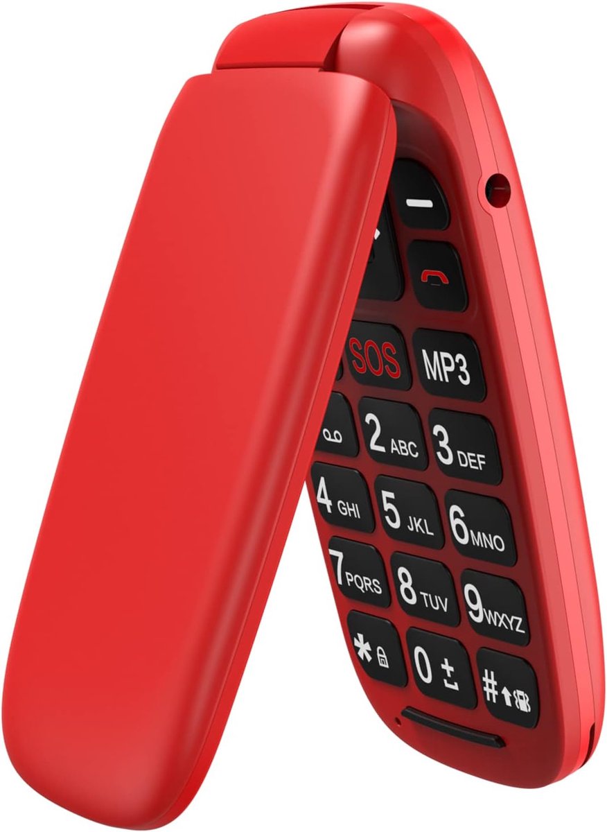 Klaptelefoon voor Senioren met Grote Toetsen en SOS-Functie - Rood
