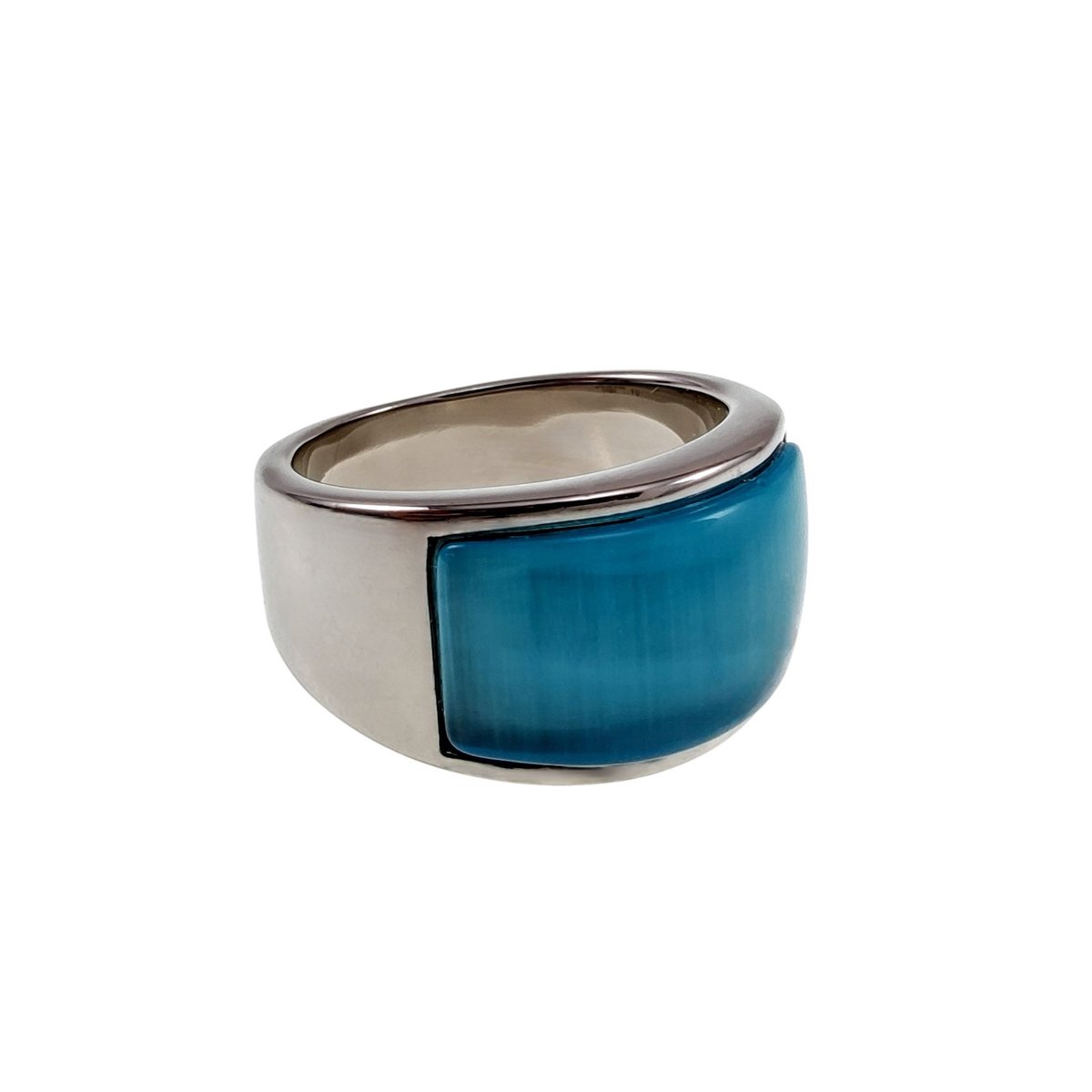 Ring Dames - Gepolijst RVS - Brede Ring met Turquoise Opalsteen