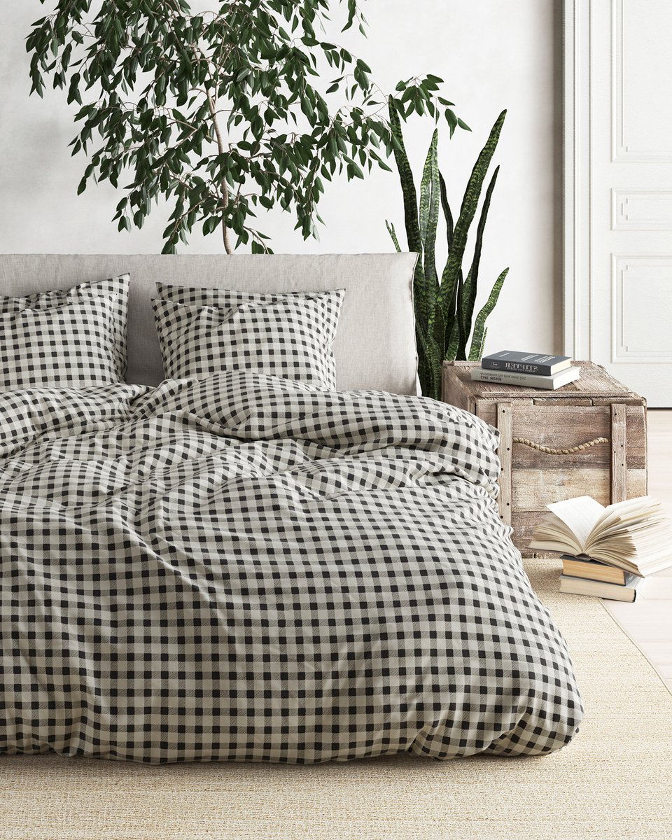 Mistral Home - DEKBEDOVERTREK - recycled katoen renforcé - 270 x 220 cm + 2x 65 x 65 cm - extra breed - ruiten - grijs- Duurzaam