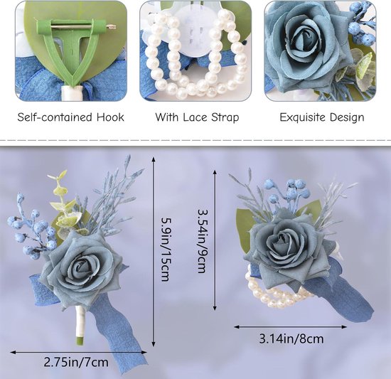 Pols Corsage en Boutonniere Set, Paarse en Witte Rose Hand Bloem voor