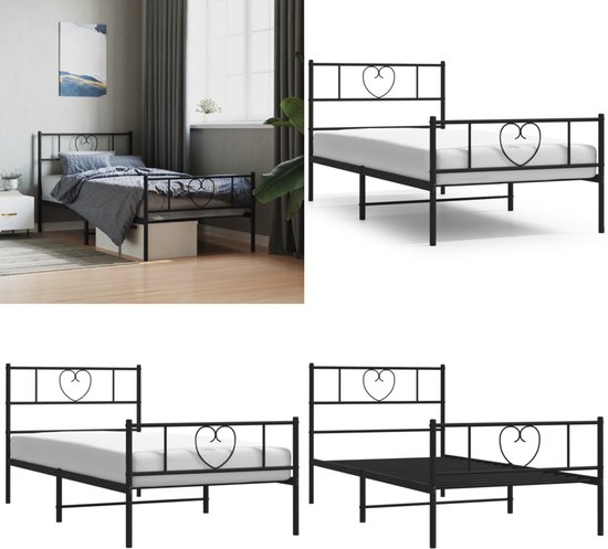 Bedframe Met Hoofd- En Voeteneinde Metaal Zwart 80x200 Cm