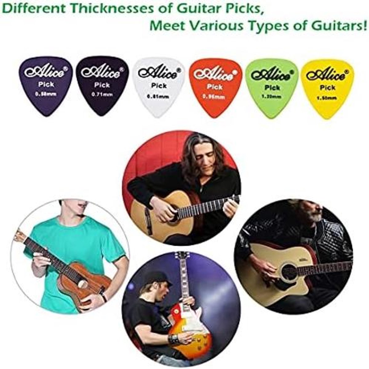 null 30-delige Gitaarplectrums Set – 6 diktes, 30 stuks thumbnail 4