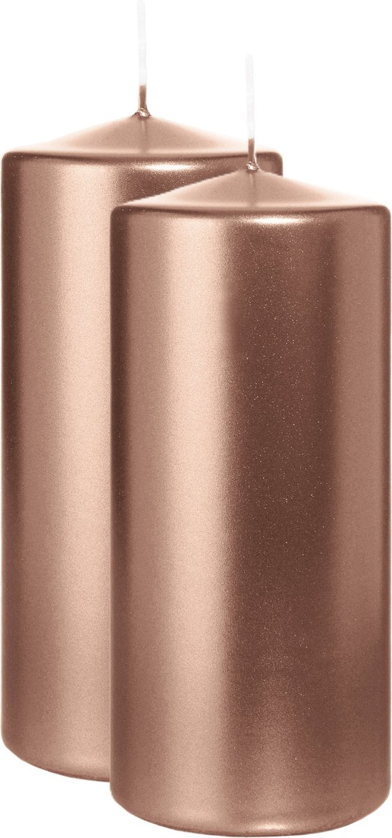 Wiedemann Cilinderkaars/stompkaars - 2x - metallic rosé goud - 15 x 7 cm - 63 branduren - zuilkaarsen Rose goud