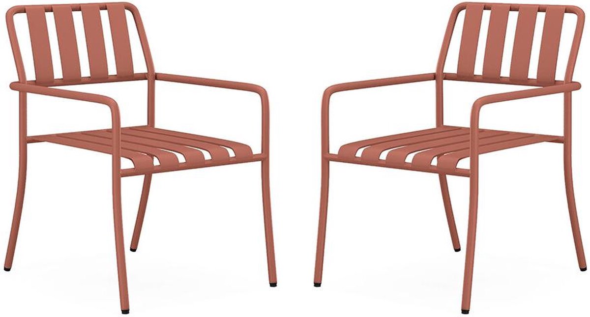 Vente-unique Set van 2 opstapelbare tuinfauteuils van metaal - Terracotta - BIRMOS van MYLIA L 56 cm x H 81.5 cm x D 65 cm