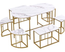 Gotagee eetkamerset Tafel en stoelenset (7 stuks) Eettafel 70 x 140 cm met 6 stoelen Zitset