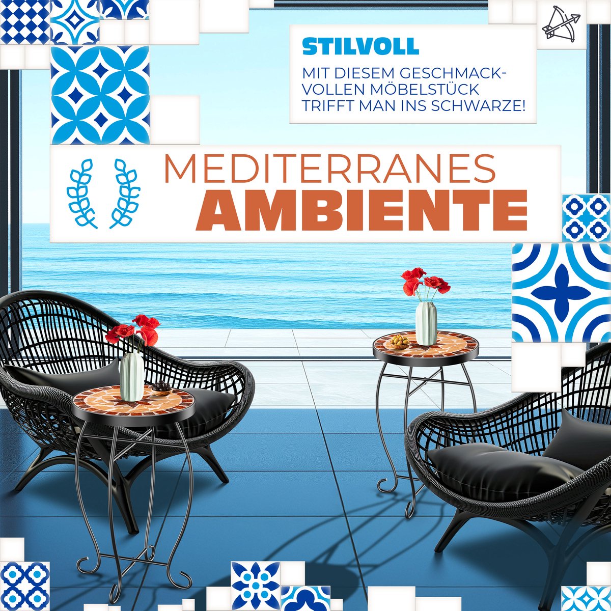 KESSER® Mozaïek Tafel Bistrotafels Bloemkruk Rond 60 x 34 cm Metalen Mozaïek Bijzettafel Balkontafels Patiotafel Balkon Stenen Mozaïek Tuintafel Binnen Buiten - Asteri thumbnail 2