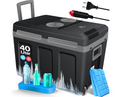 KESSER® 40L Thermo Elektrische Koelbox met wielen | voor warm houden en koelen | Coolbox | 12 volt en 230 volt| minikoelkast | thermobox voor auto| boot en camping | met ECO-modus - 40L, Zwart / Grijs