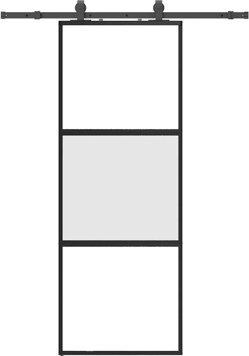 vidaXL - Schuifdeur - met - beslagset - 76x205 - cm - gehard - glas - zwart