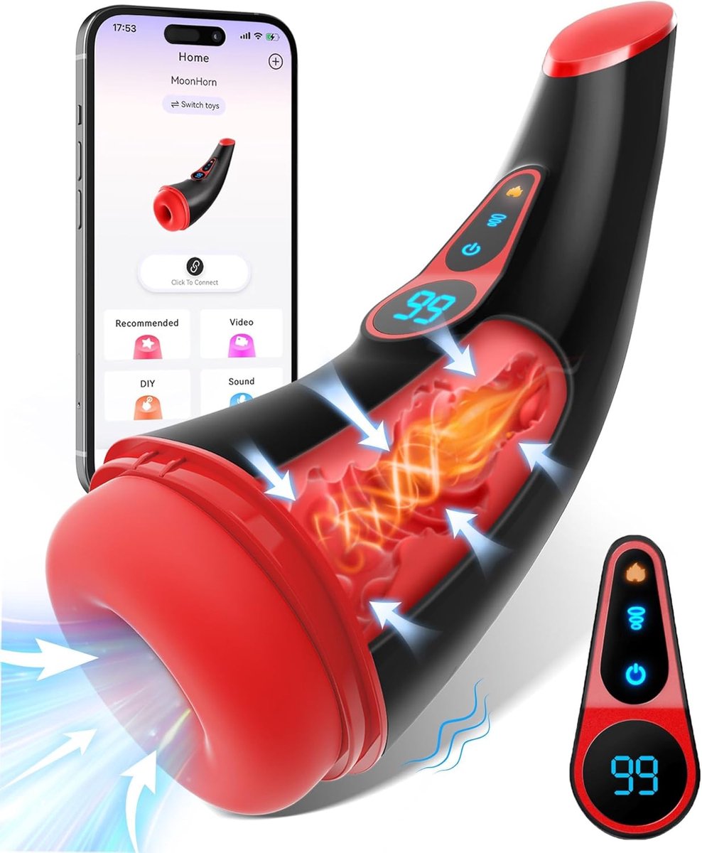 DOWO® - Masturbator met Warmtefunctie - 9 Zuig & Vibratiestanden - Masturbator voor Man - Ultra Realistisch- Masturbator - Sex Toys voor Mannen - Masturbators - Blowjob Masturbator - Pocket Pussy - Elektrisch - Oplaadbaar - Rood/Zwart - met APP